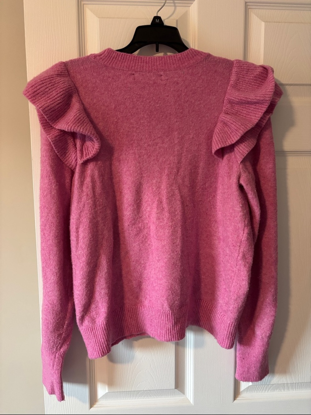 LOFT Raspberry Pink Ruffle-Trim Crewneck Sweater - Picture 3 of 3